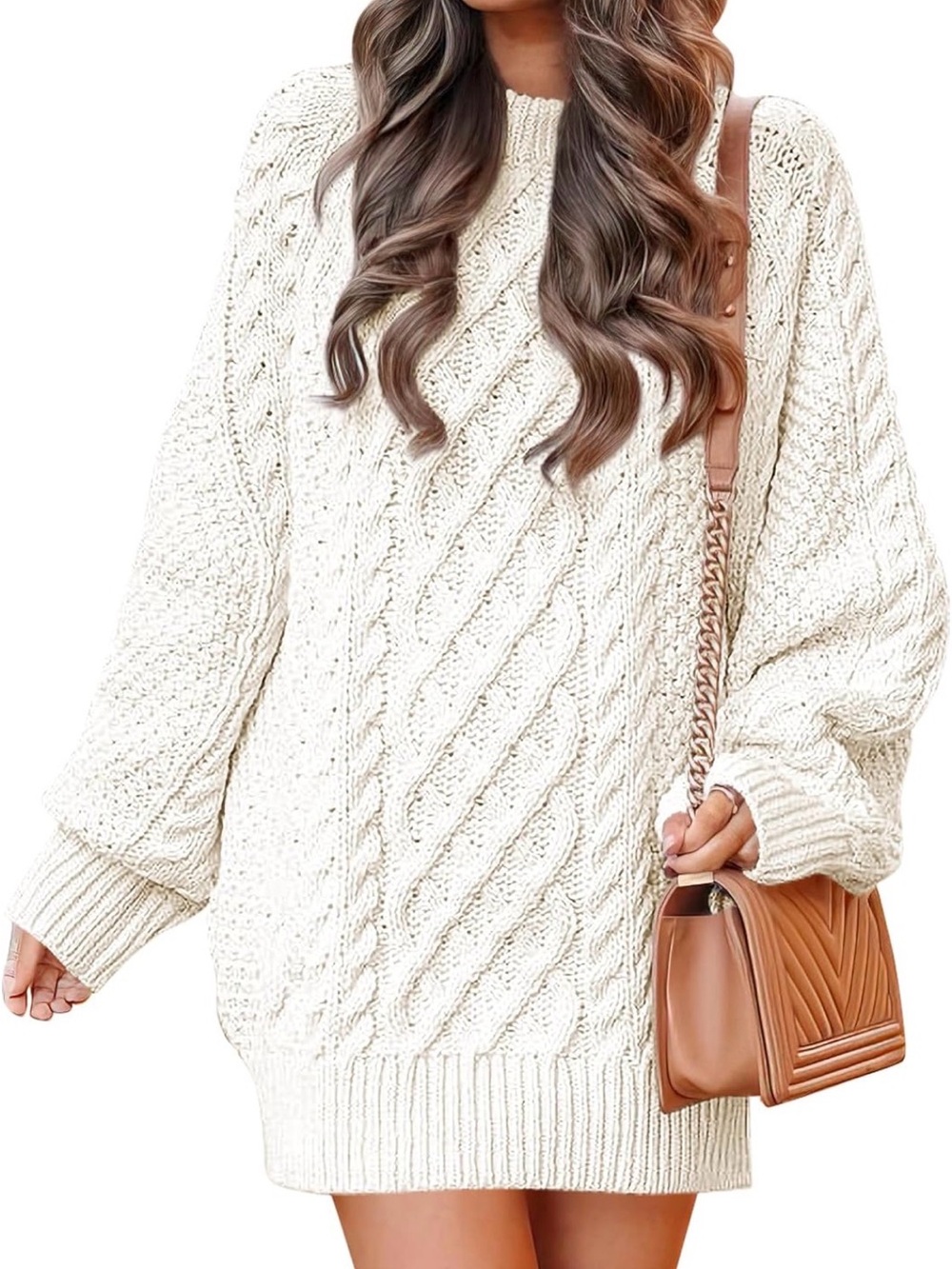 NWT Cable Knit Mini Dress in Cream - Picture 3 of 8